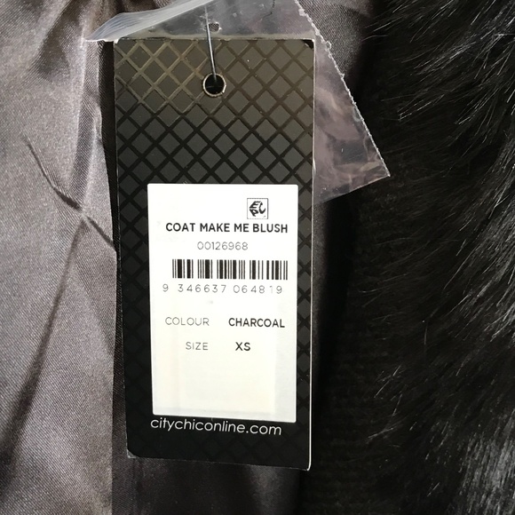 CITY CHIC Penny Lane Make Me Blush Coat Faux Fur Trim Black Gray Plus Size 14 - Picture 12 of 16